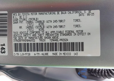 2025 Toyota Tacoma Sr5 z USA, uszkodzony, nr VIN 3TMKB5FN9SM046932